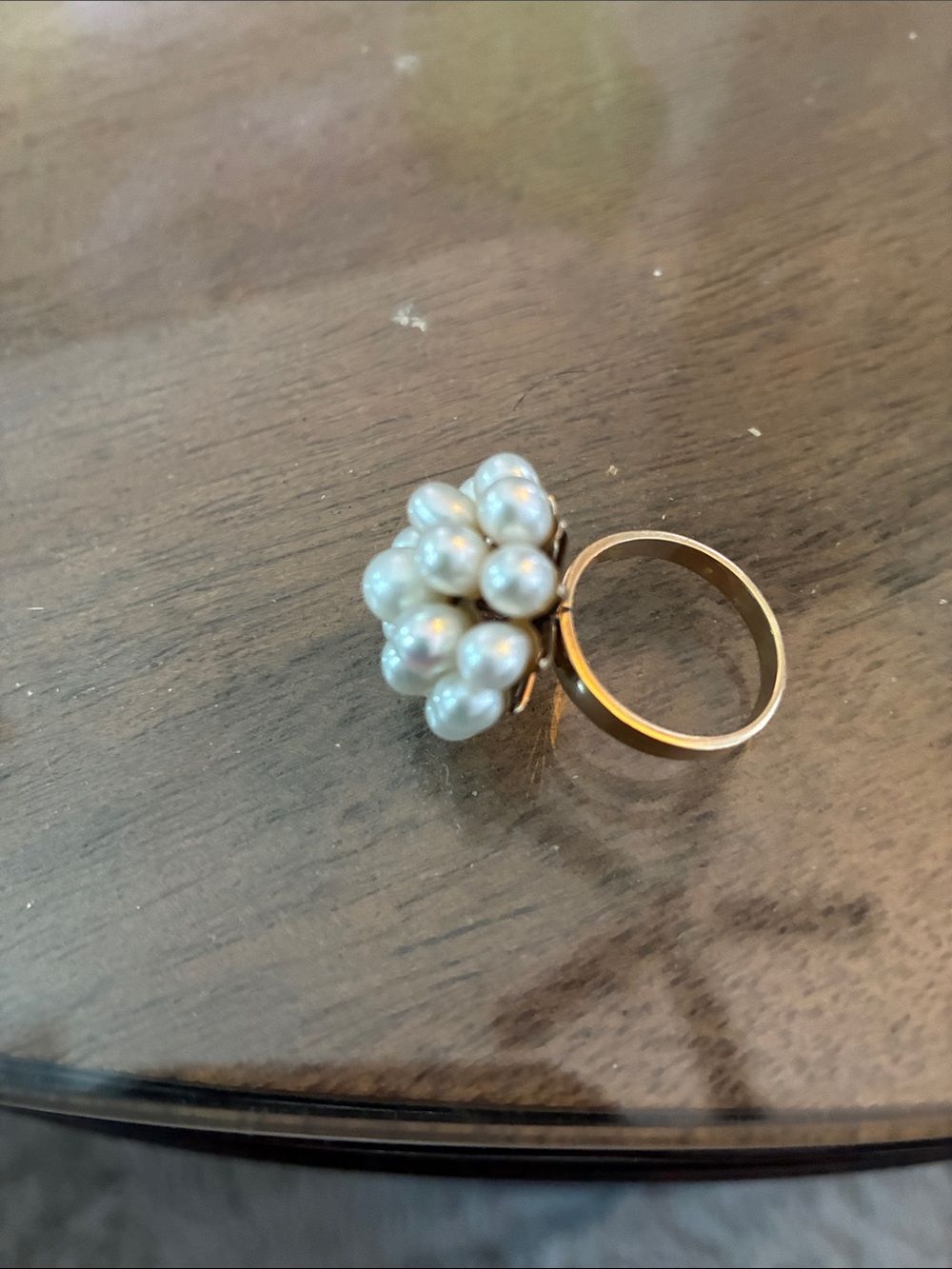14 K unmarked custom- made Gold Natural Pearl Cluster Ring